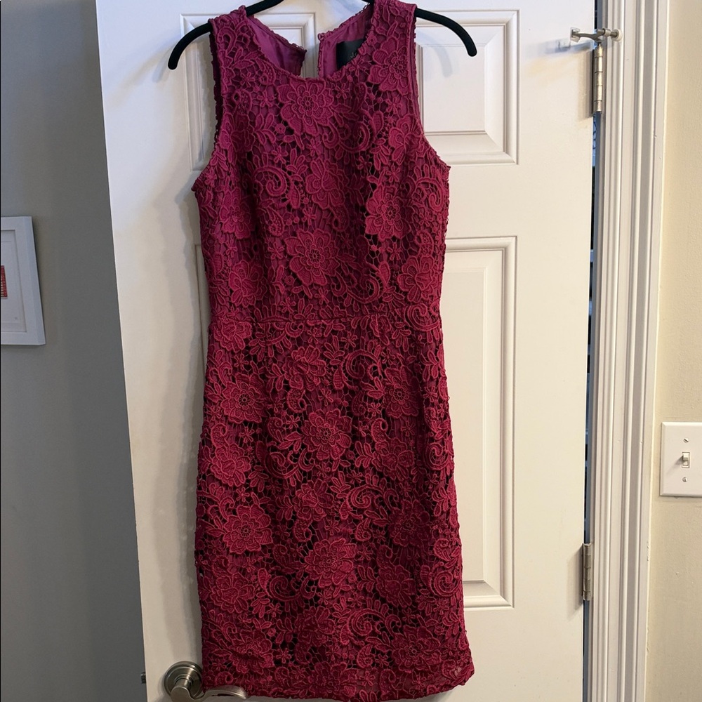 J. Crew Floral Lace Sleeveless Sheath Dress in Berry Plum